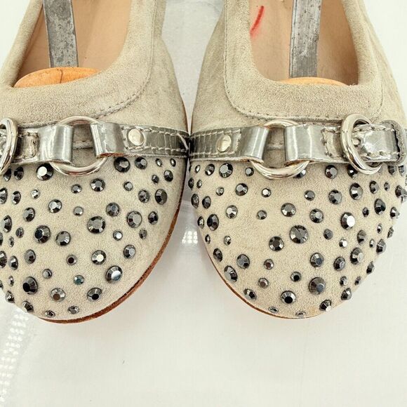 AGL Italy Monika Ballet Flat Size 36.5 6.5 beige silver studded Leather Comfy - Picture 5 of 14